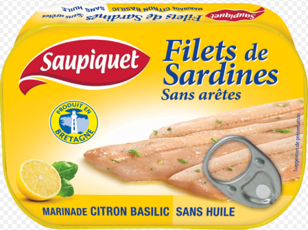 FILETS DE SARDINES MARINES AU CITRON ET  BASILIC SANS HUILE 100G *17