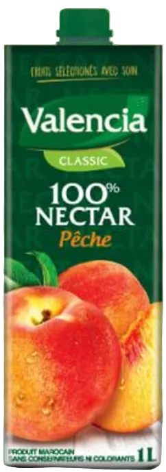 Jus 100% Nectar pêche Valencia 1L - 12 unités