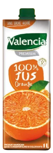 Jus 100% pur orange Valencia premium 1L -12 unités