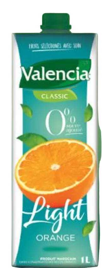 Jus nectar light orange 0% sucre ajouté Valencia 1L - 12 unités