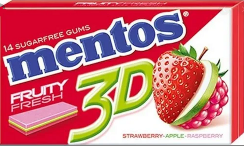 3D STRAWBERRY APPLE RASPBERRY PACK MENTOS GUM 33G*15